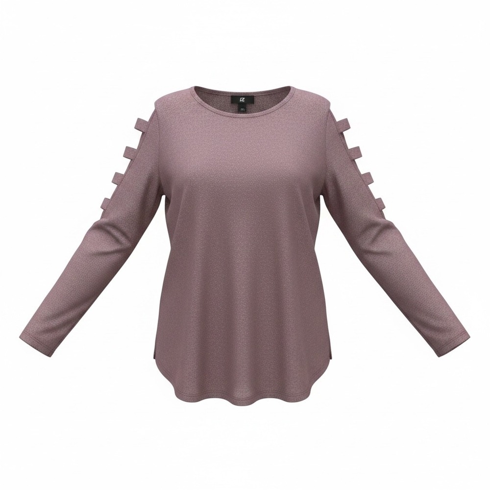 IZ Byer Womens Mauve Heather Gray Ladder Cutout Shoulder Long Sleeve Top Large